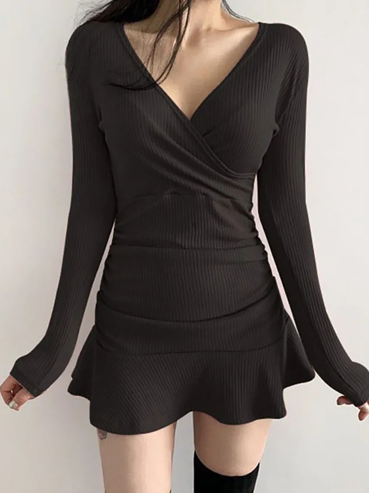 AOSSVIAO-Vestidos midi de malh - Bodycon Long Sleeve Ribbed Dress avaliação e preço