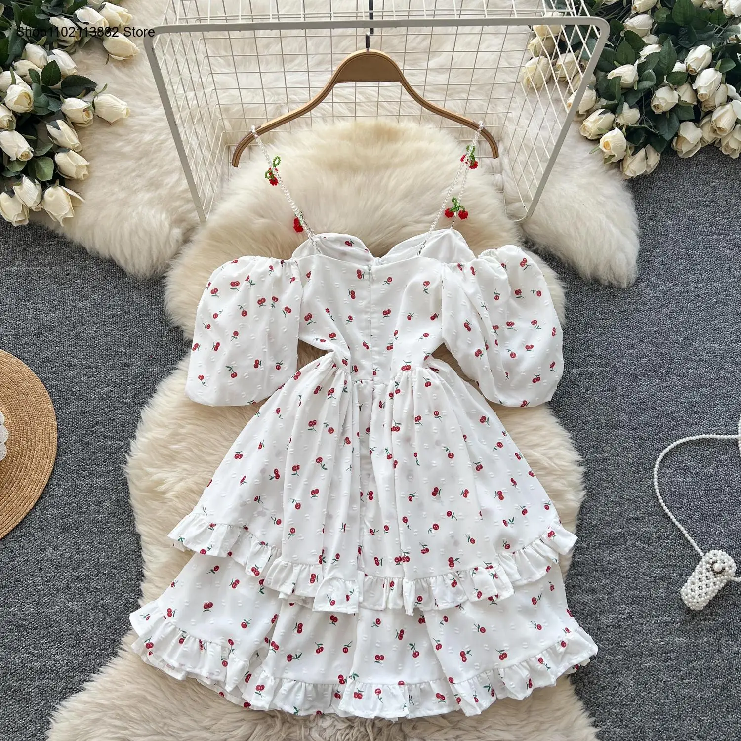 Mangas bufantes fora do ombro  - Off Shoulder Puff Sleeve Sundress avaliação e preço