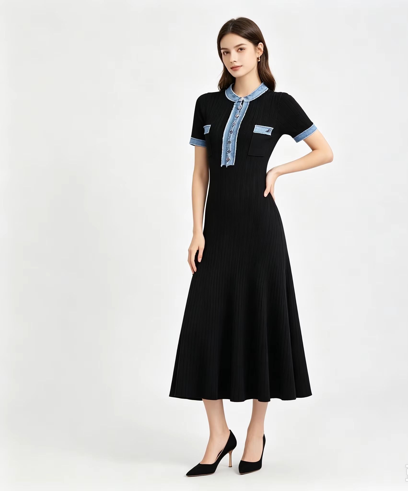 Vestido Midi Feminino Justo ao - Bodycon Long Sleeve Ribbed Dress avaliação e preço