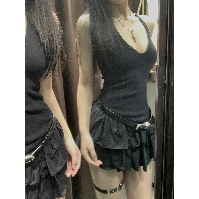 Mexzt y2k preto mini vestido f - Y2K Backless Halter Mini Dress avaliação e preço