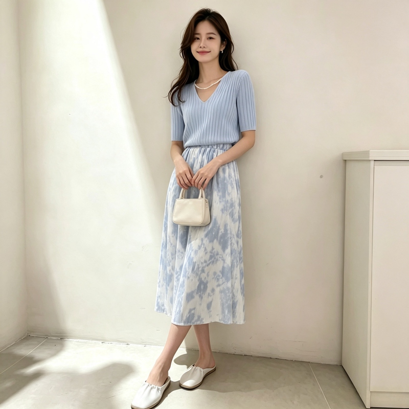Conjunto Feminino de Verão 202 - Korean Style A Line Shirt Dress avaliação e preço