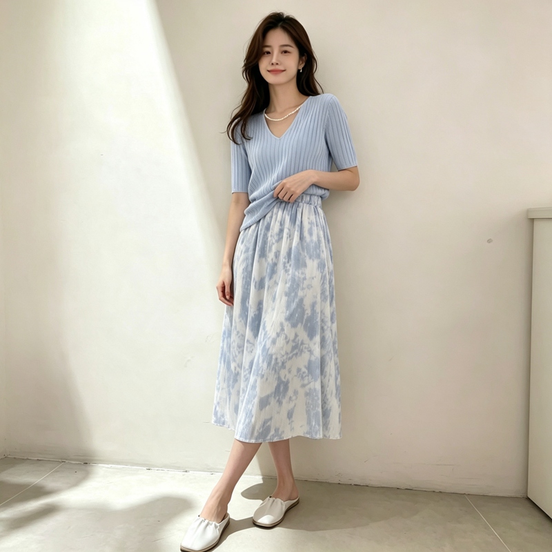 Conjunto Feminino de Verão 202 - Korean Style A Line Shirt Dress avaliação e preço