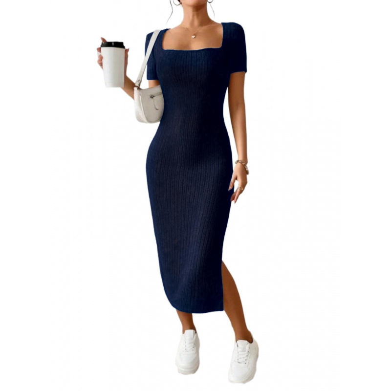 Vestido Midi de Malha Canelada - Bodycon Long Sleeve Ribbed Dress avaliação e preço
