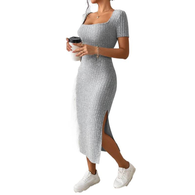 Vestido Midi de Malha Canelada - Bodycon Long Sleeve Ribbed Dress avaliação e preço