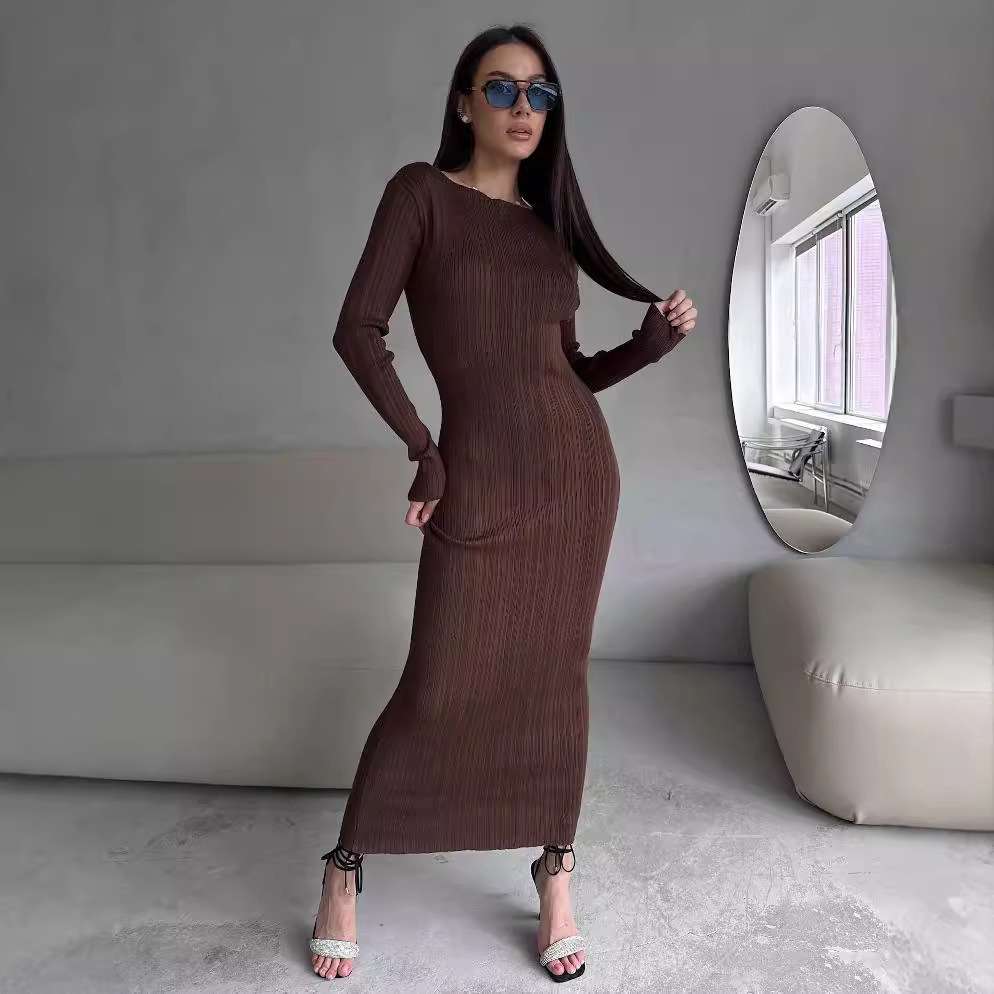 Vestido Feminino Elegante de M - Bodycon Long Sleeve Ribbed Dress avaliação e preço