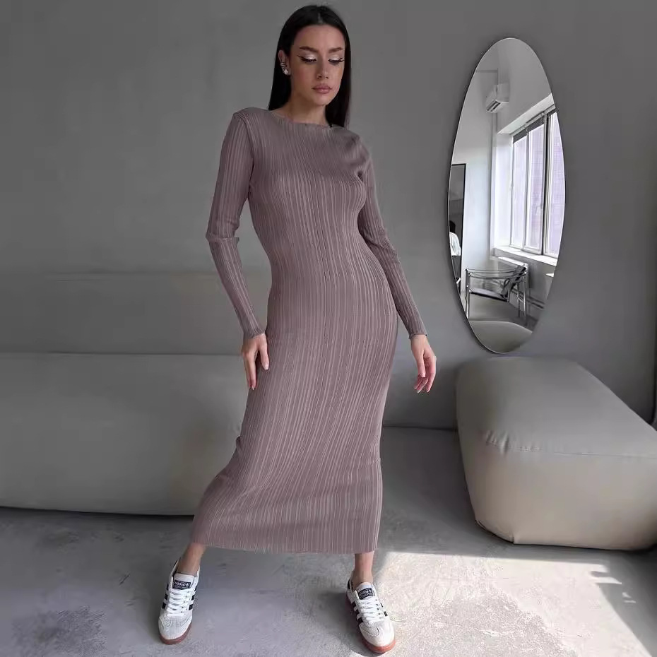 Vestido Feminino Elegante de M - Bodycon Long Sleeve Ribbed Dress avaliação e preço