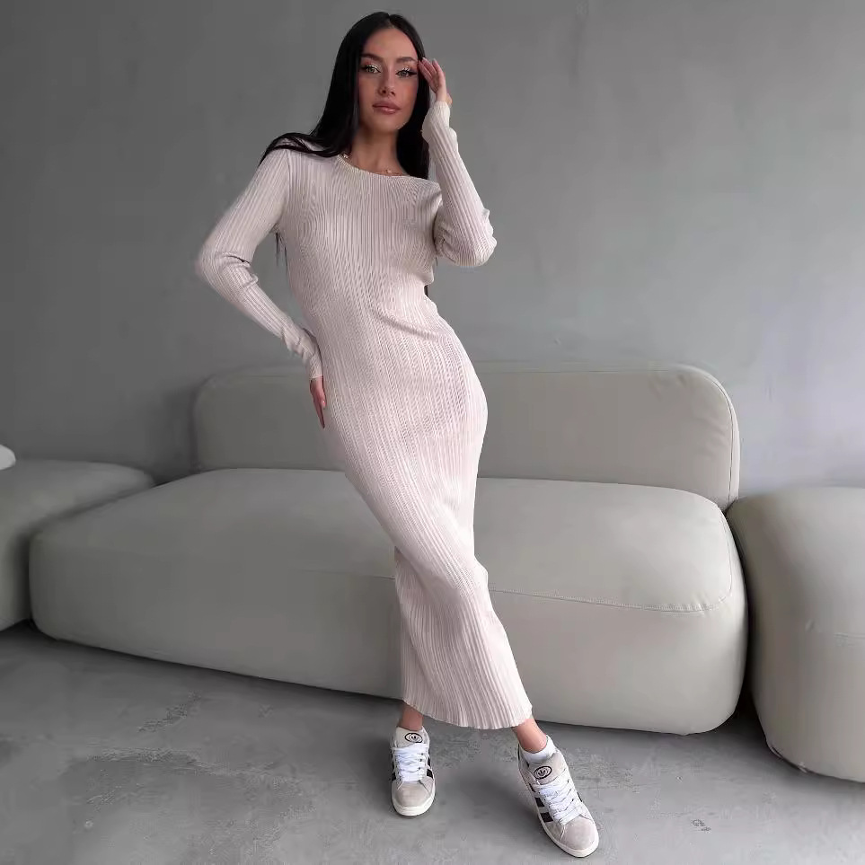 Vestido Feminino Elegante de M - Bodycon Long Sleeve Ribbed Dress avaliação e preço