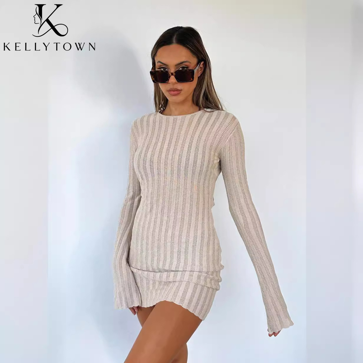 Vestido Sem Costas Sexy de Mal - Bodycon Long Sleeve Ribbed Dress avaliação e preço