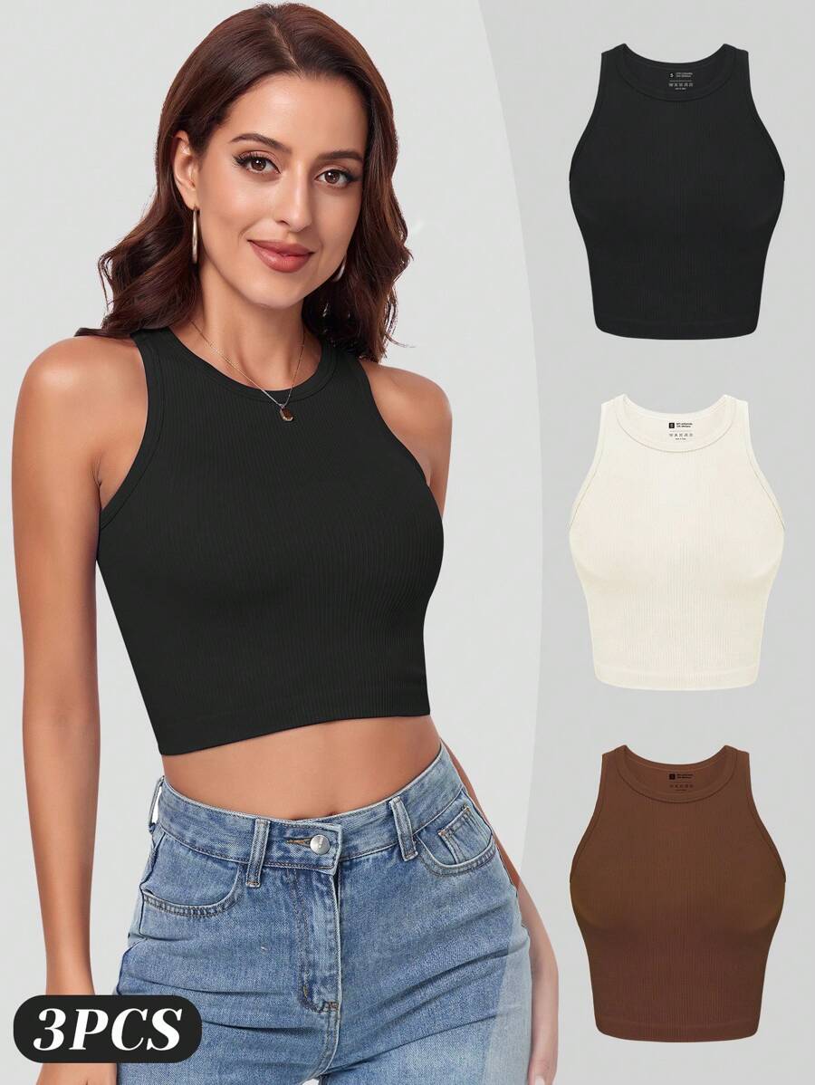 Camisetas Cropped Femininas VV - Seamless Ribbed Workout Tank Top avaliação e preço