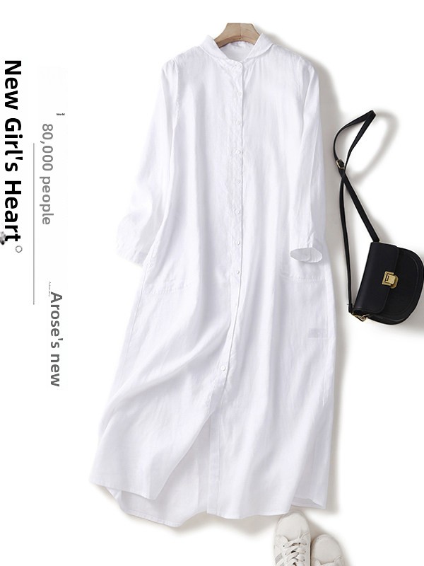 Vestido Casual de Algodão e Li - Casual Loose Linen Shirt Dress avaliação e preço