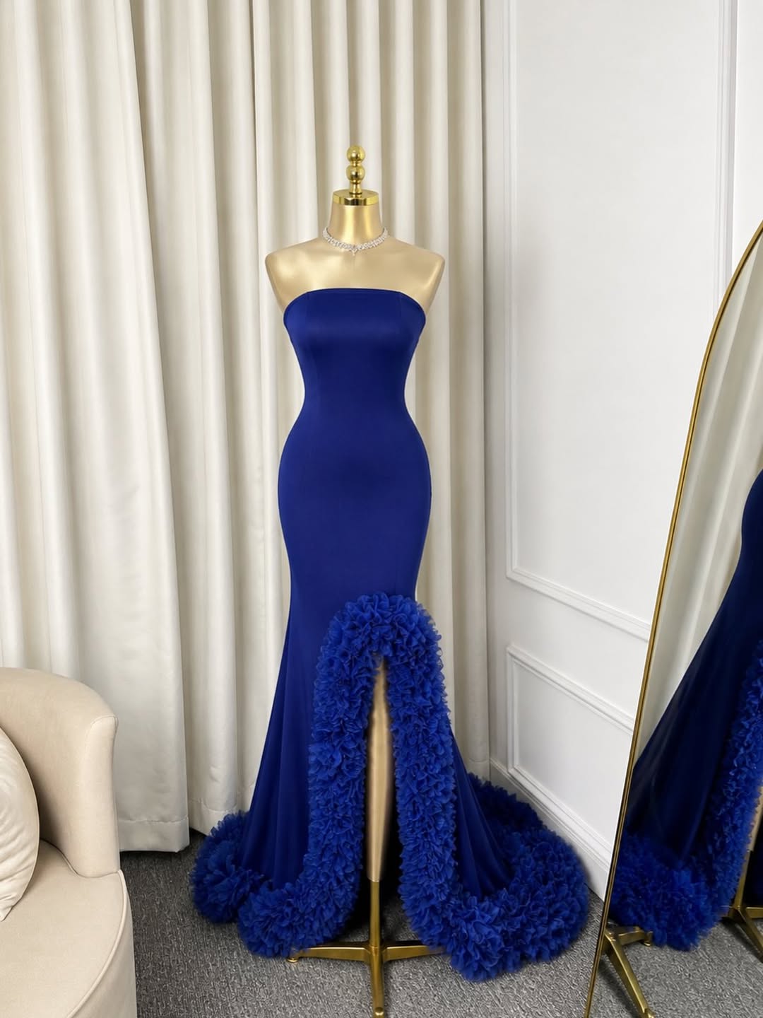 Vestidos de Gala Personalizado - Elegant Satin Evening Gown Split avaliação e preço
