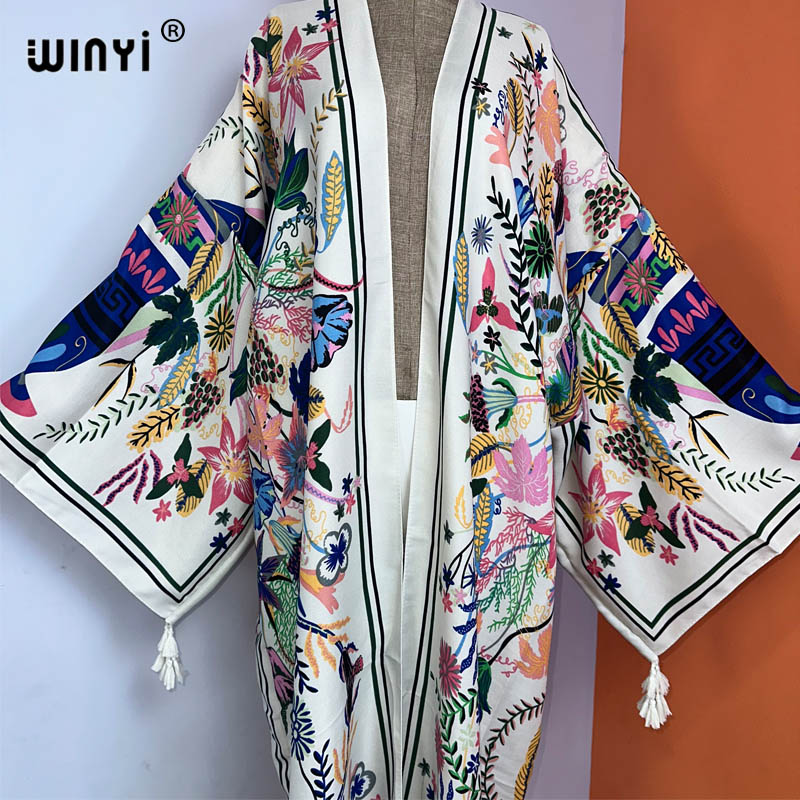 WINYI-vestido de quimono de ma - Boho Summer Beach Maxi Dress avaliação e preço