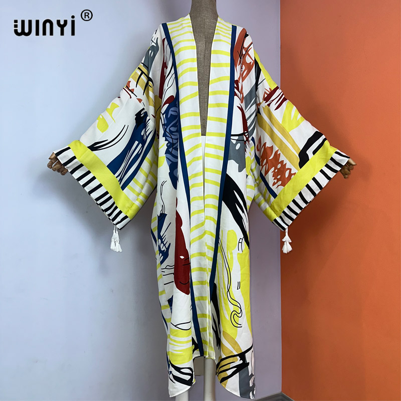 WINYI-vestido de quimono de ma - Boho Summer Beach Maxi Dress avaliação e preço