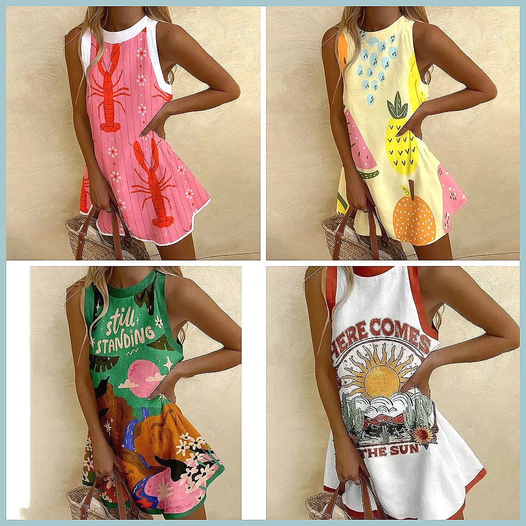 Vestido Sem Mangas com Estampa - Dresses avaliação e preço