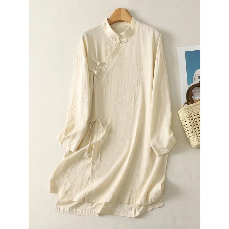 Vestido Túnica Feminino de Lin - Casual Loose Linen Shirt Dress avaliação e preço