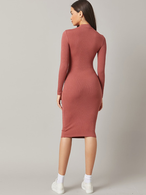 Vestido Midi Bodycon em Rosa A - Bodycon Long Sleeve Ribbed Dress avaliação e preço