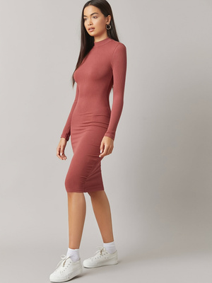 Vestido Midi Bodycon em Rosa A - Bodycon Long Sleeve Ribbed Dress avaliação e preço
