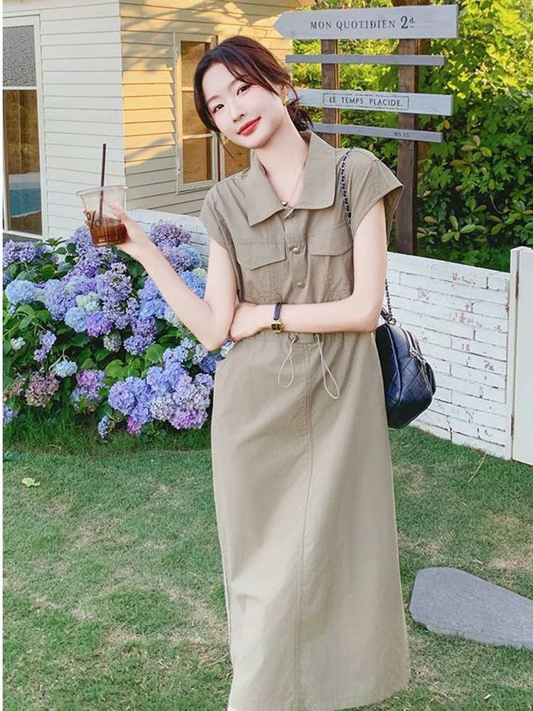 Vestido Camisa Feminino Plus S - Korean Style A Line Shirt Dress avaliação e preço