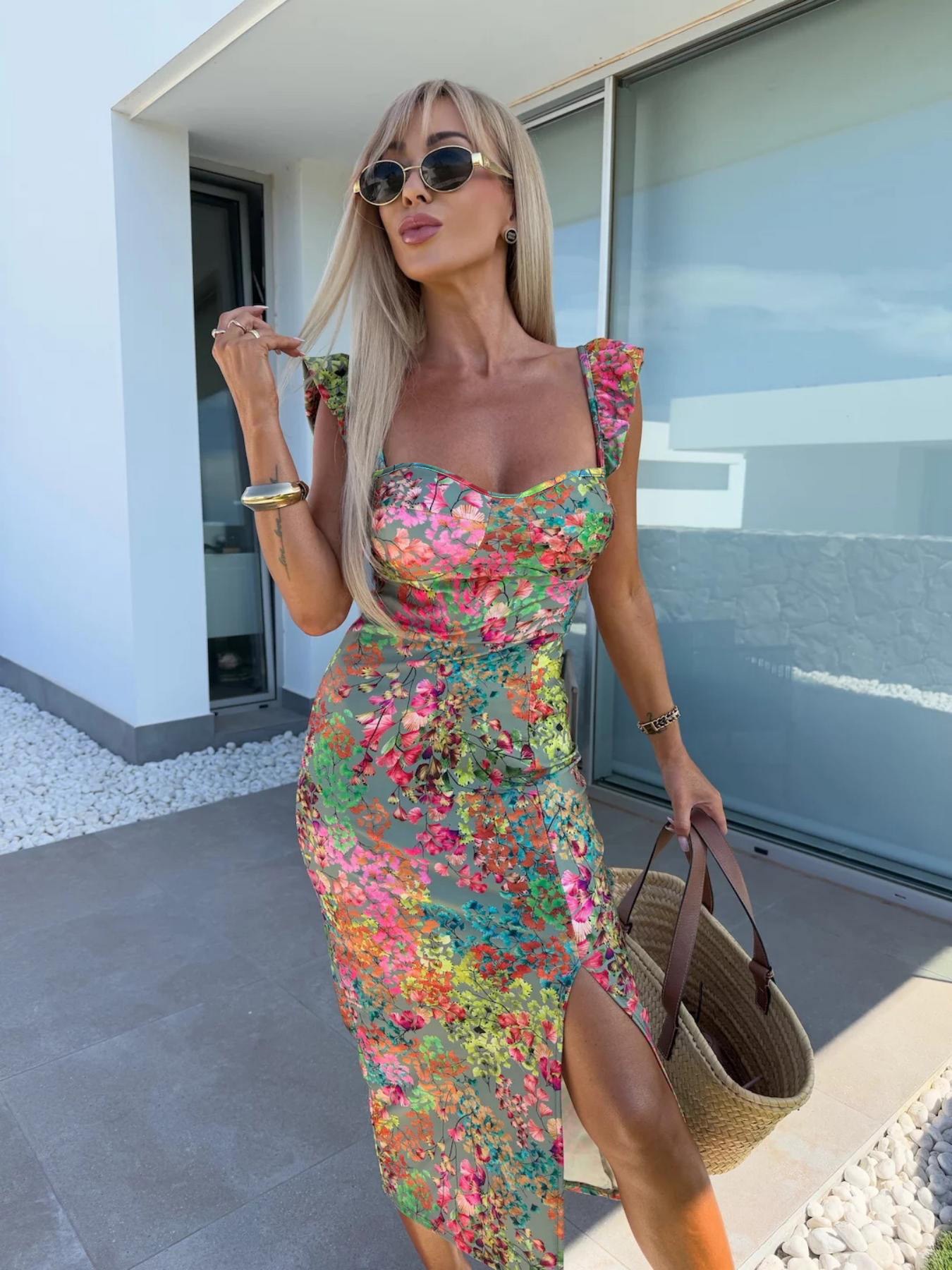 Novo Vestido Feminino Midi com - French Vintage Floral Midi Dress avaliação e preço