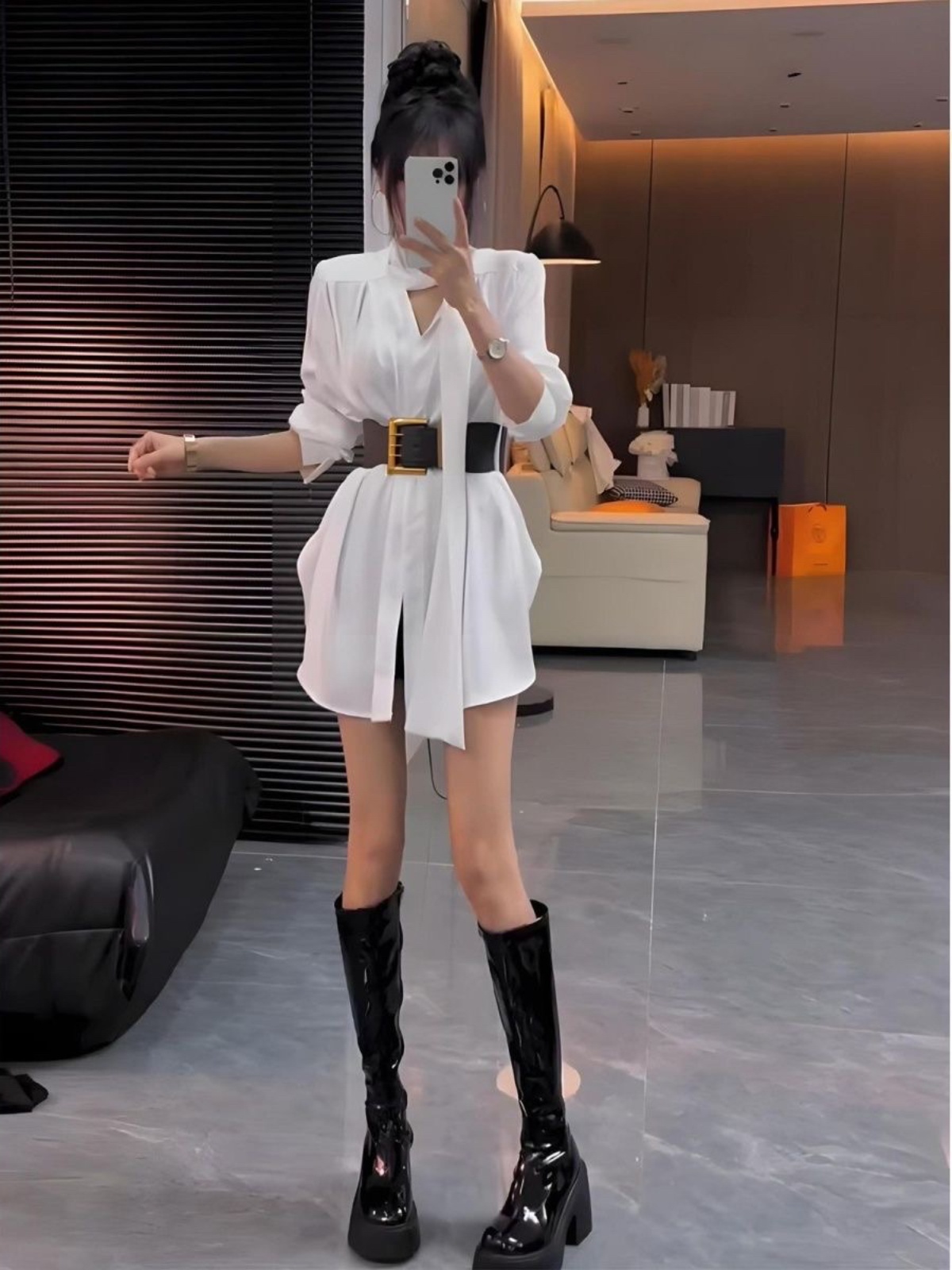 Vestido Camisa de Seda Branco  - Korean Style A Line Shirt Dress avaliação e preço