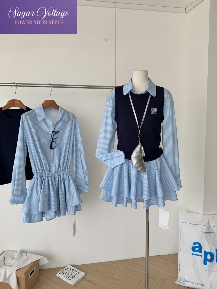 Primavera outono coreano moda  - Korean Style A Line Shirt Dress avaliação e preço