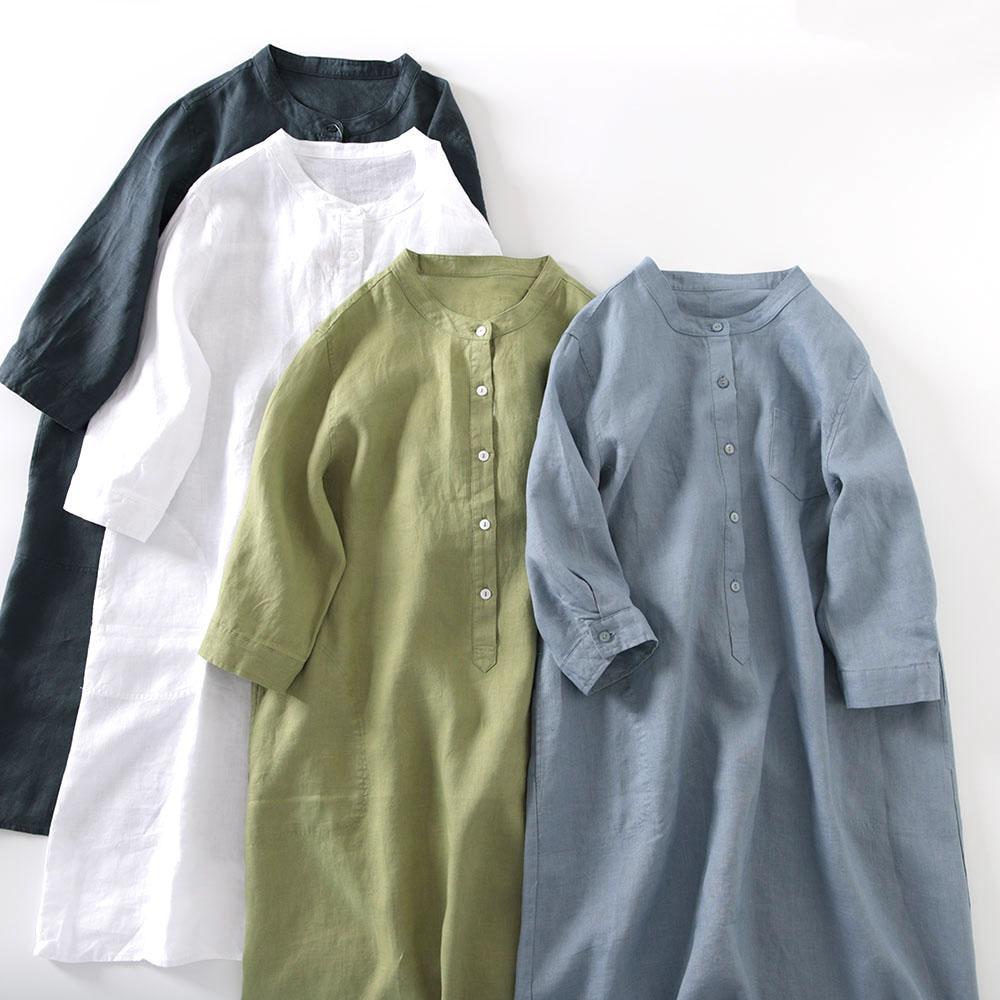 Vestido Camisa de Linho Estilo - Casual Loose Linen Shirt Dress avaliação e preço