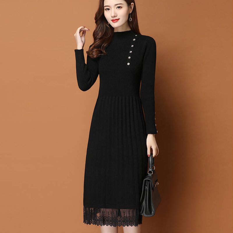 Renda bainha botões feminino o - Bodycon Long Sleeve Ribbed Dress avaliação e preço