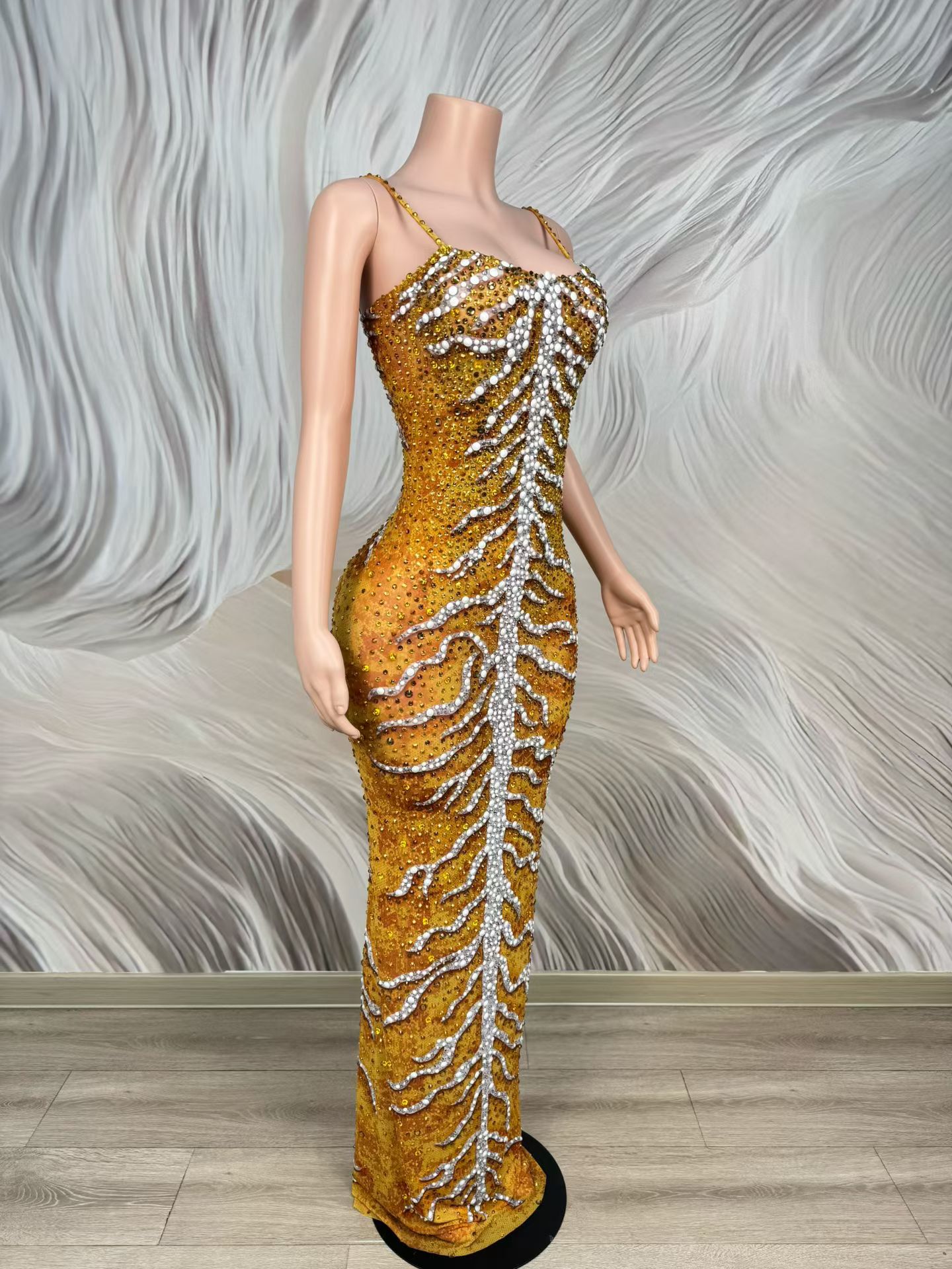 Vestidos Longos Elegantes de S - Sparkly Rhinestone Club Party Dress avaliação e preço