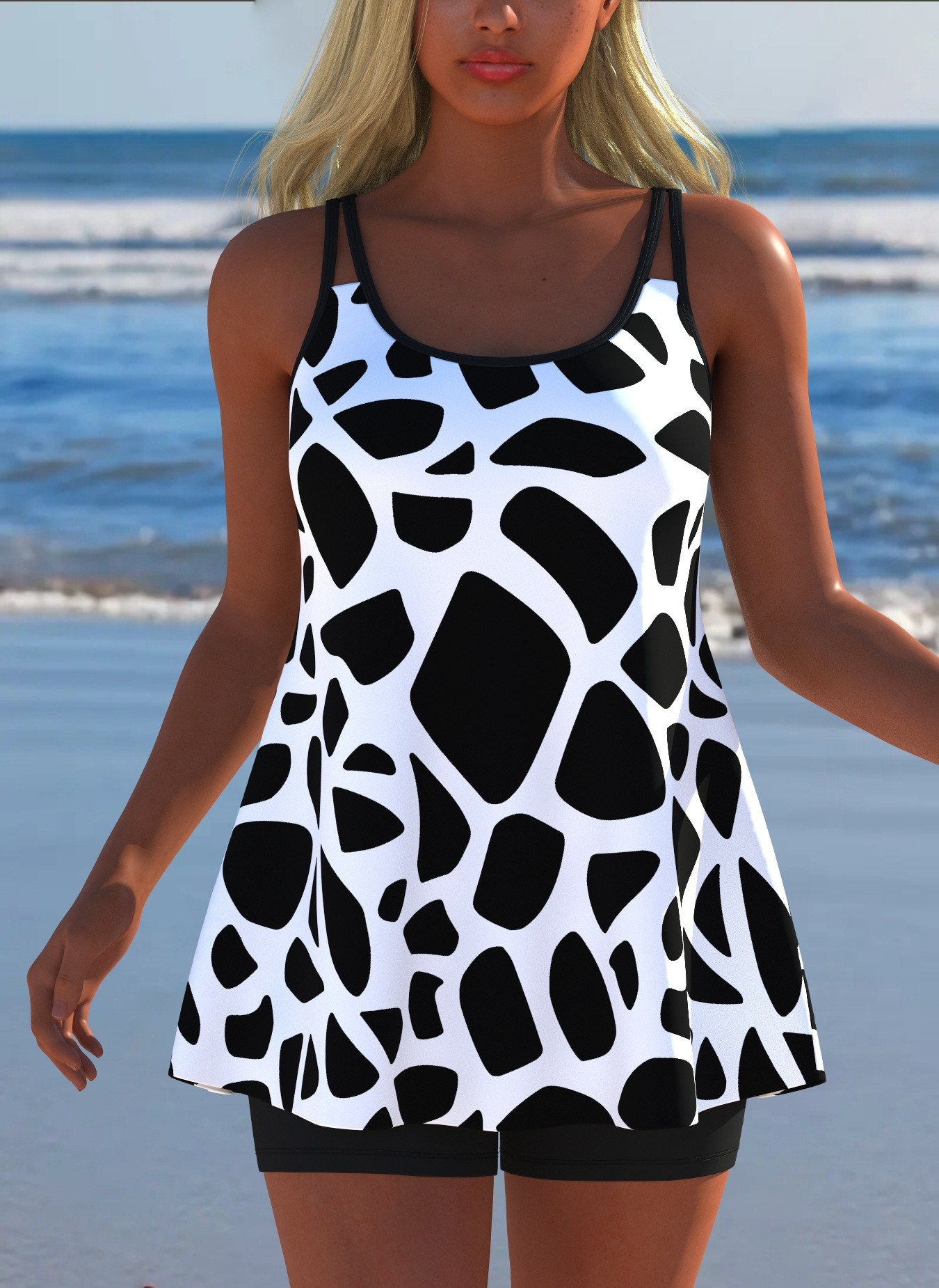 Tankini Preto e Branco com Est - Tops avaliação e preço