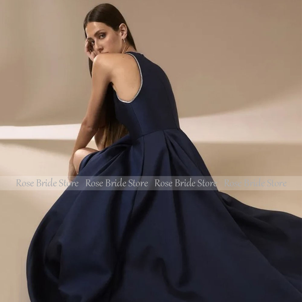 Azul marinho cetim vestidos de - Elegant Satin Evening Gown Split avaliação e preço