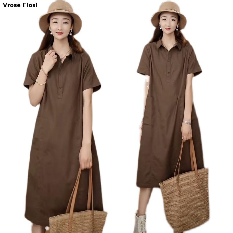 Vestido feminino camisa de lin - Casual Loose Linen Shirt Dress avaliação e preço