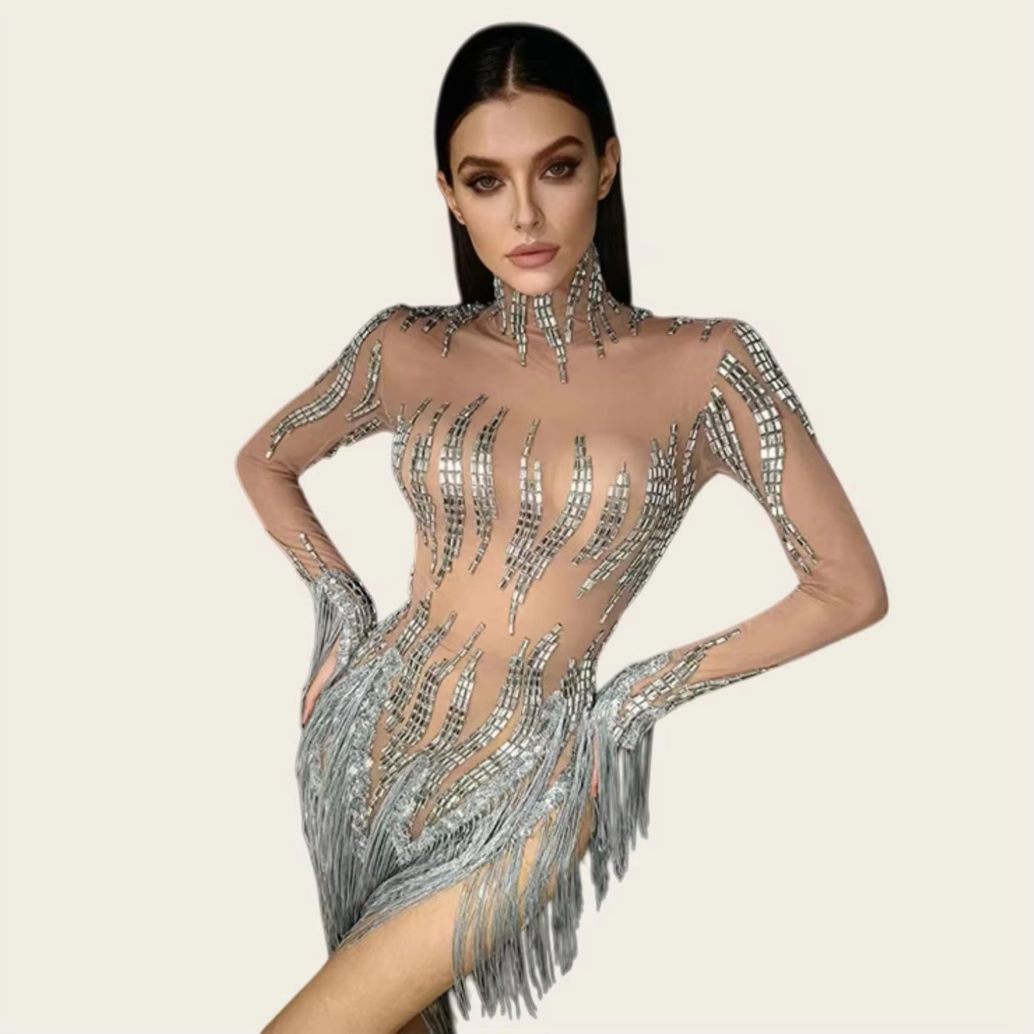 Vestido Curto com Franjas de S - Sparkly Rhinestone Club Party Dress avaliação e preço