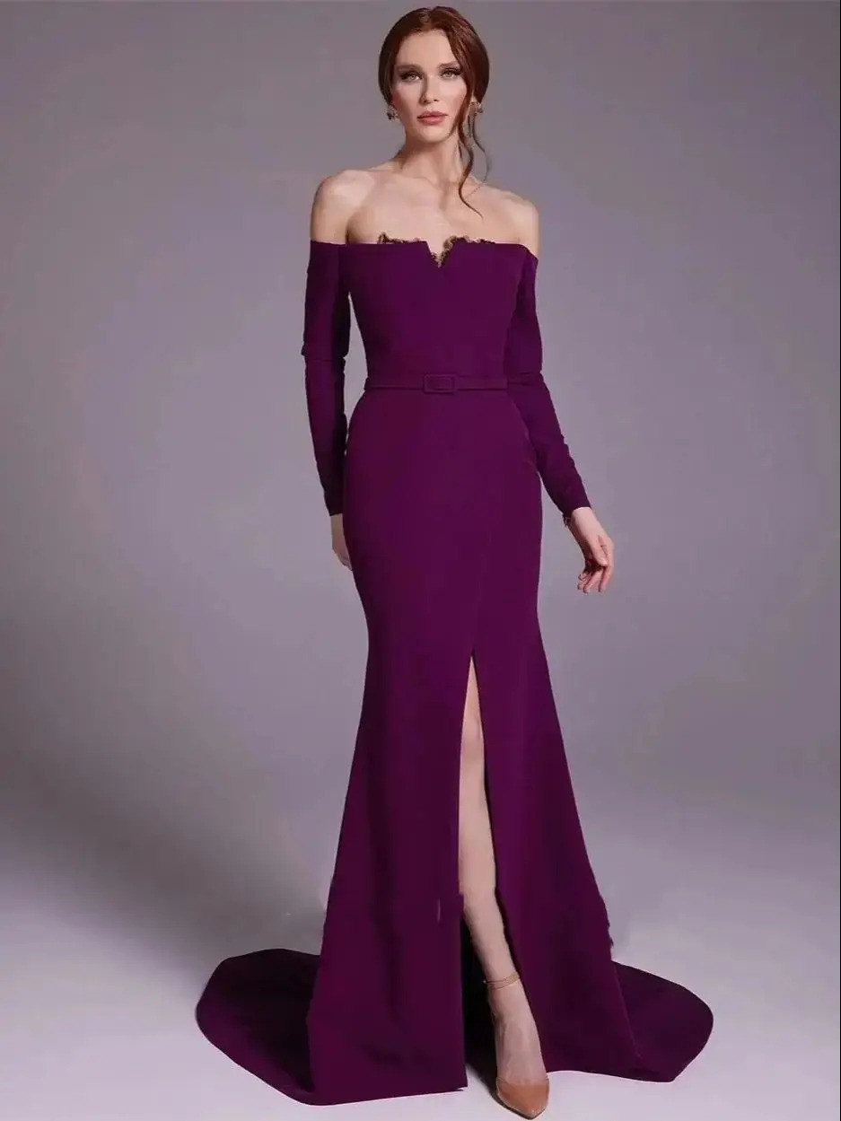 Elegante Roxo Vestido De Noite - Elegant Satin Evening Gown Split avaliação e preço