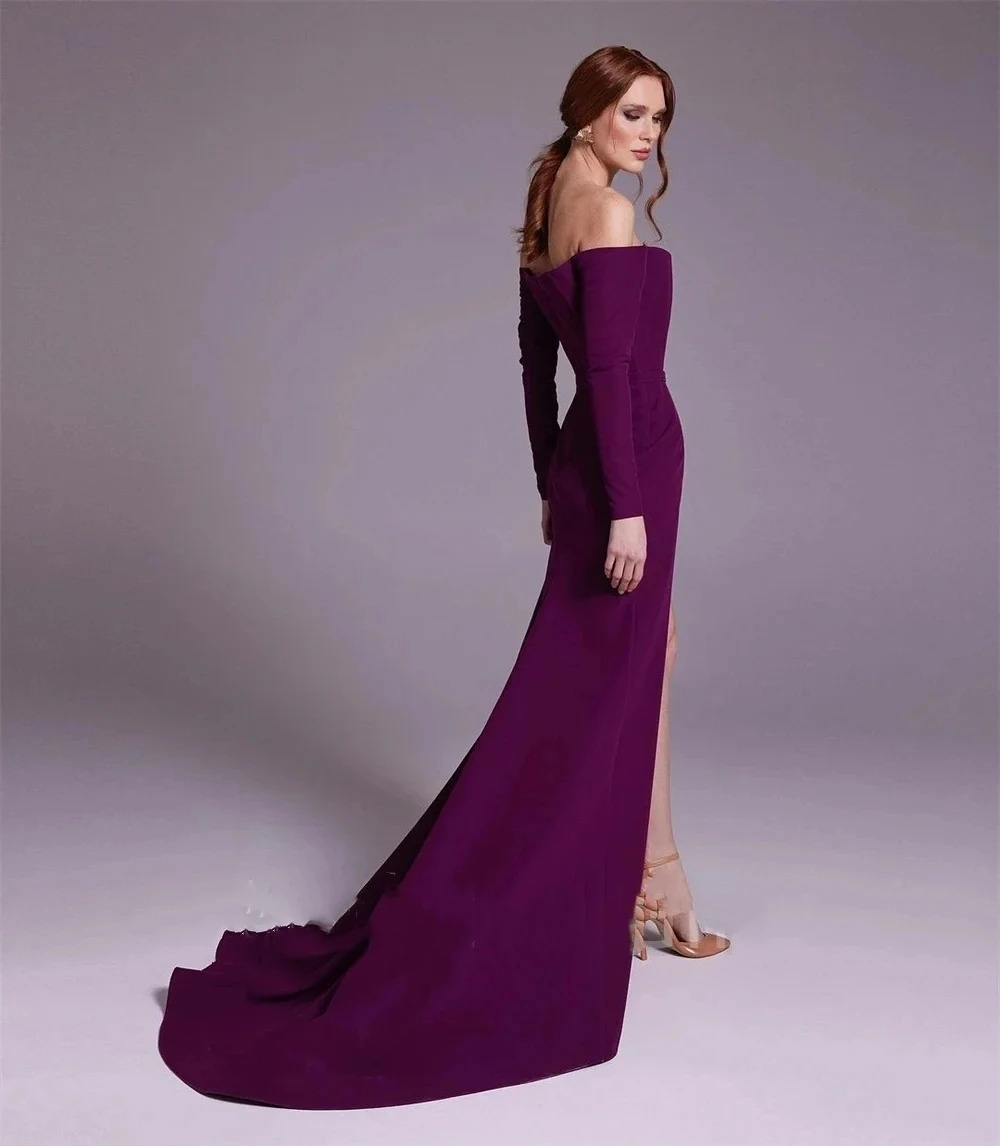 Elegante Roxo Vestido De Noite - Elegant Satin Evening Gown Split avaliação e preço