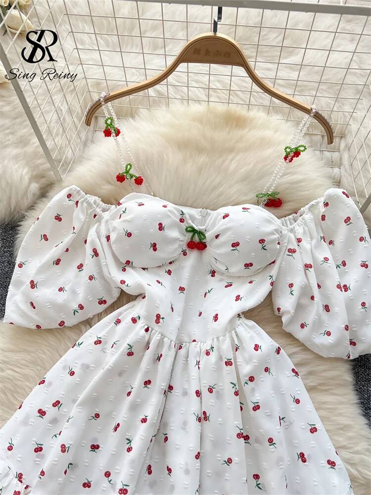 Vestido de Verão Fairycore par - Off Shoulder Puff Sleeve Sundress avaliação e preço